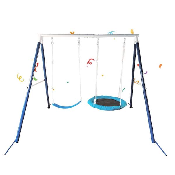 Bon Furni Metal Antique Blue Outdoor Swing Set