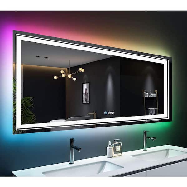UPIKER Artistic 72 in. W x 32 in. H Large Rectangular Frameless Anti-Fog Wall Mount Bathroom Vanity Mirror in Silver