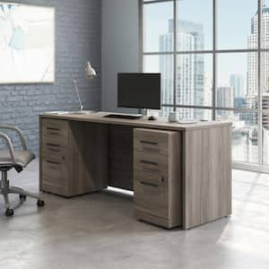 Affirm 71.102 in. Hudson Elm Desk with (2 Fully Assembled) 3-Drawer Mobile File Cabinets