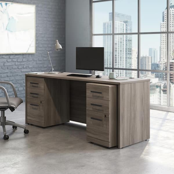 OFFICE WORKS BY SAUDER Affirm 71.102 in. Hudson Elm Desk with (2 Fully Assembled) 3-Drawer Mobile File Cabinets