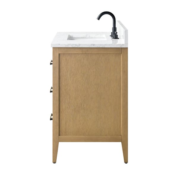 36 in. W x 22 in. D x 34 in. H Single-Sink Bathroom Vanity in Natural Oak with Engineered Marble Top in Arabescato White