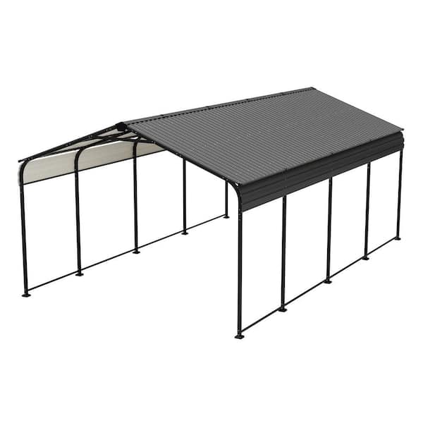 12 ft. W x 20 ft. D x 8.82 ft. H Black Metal Carport, Garage Car Shelter with Enhanced Base and Galvanized Steel Roof