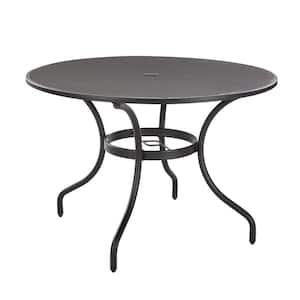 42 in. Mix and Match Black Mesh Metal Round Outdoor Patio Dining Table