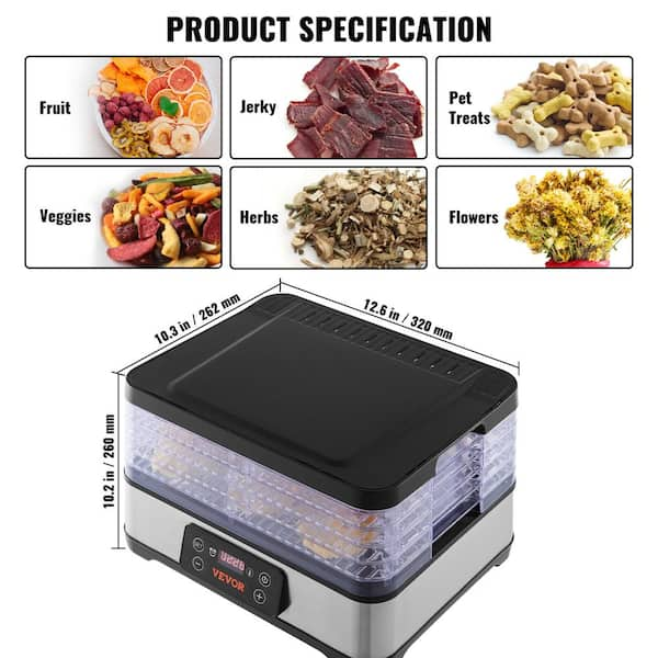 VEVOR Food Dehydrator Machine 5-Tray Fruit Dehydrator 300W Electric Food Dryer w/ Digital Adjustable Timer & Temperature for Jerky Herb Meat Beef