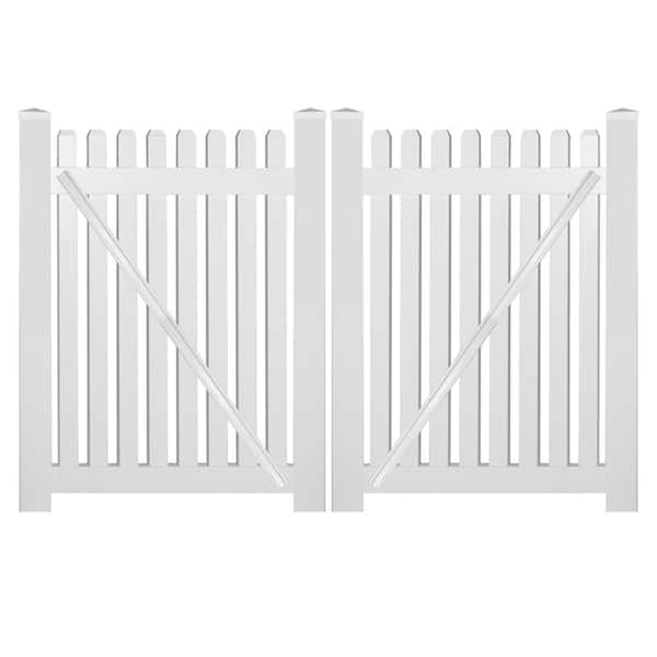 Weatherables Provincetown 8 ft. W x 5 ft. H White Vinyl Picket Fence Double Gate Kit