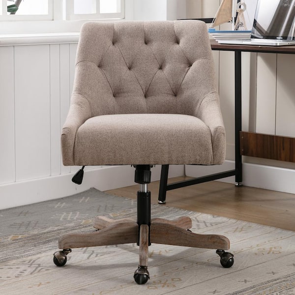URTR Brown Linen Fabric Swivel Shell Chair, Home Office Chair, Height-Adjustable Computer Desk Chair with Soft Seat