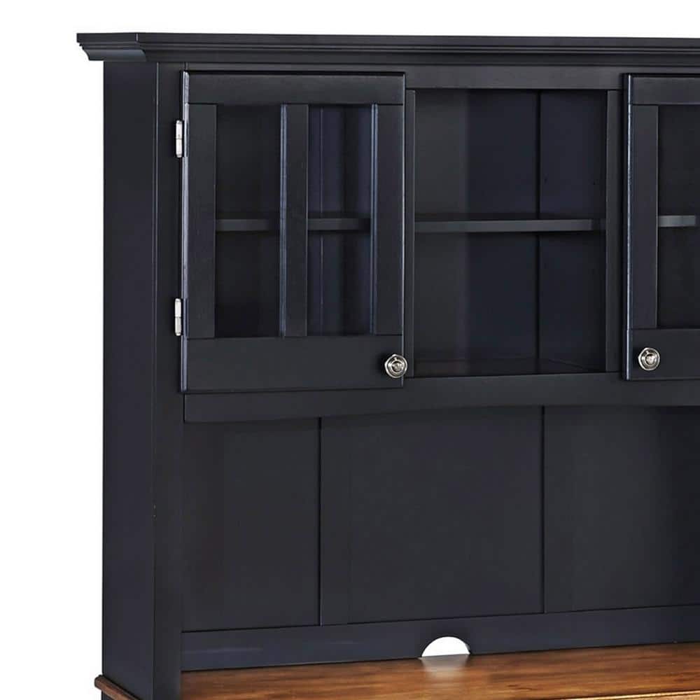 Black and Oak Wood 47" China Cabinet with Plexiglass Doors