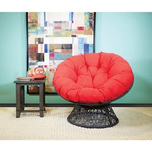Papasan Chair with Red Cushion and Black Frame