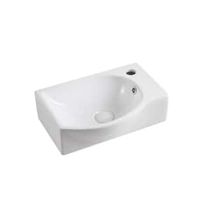 Wall-Mounted Left-Facing Bathroom Sink in White