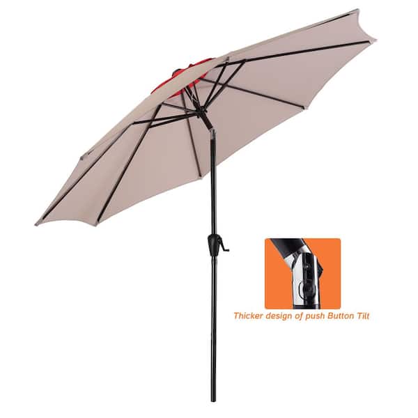 Mondawe 9 ft. Patio Umbrella Outdoor Table Market Umbrella in Grey and Red with Push Button Tilt and Crank