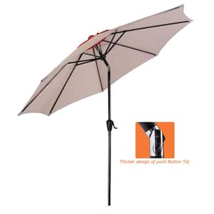 9 ft. Push Button Tilt Market Crank Outdoor Patio Umbrella with 8 Sturdy Steel Ribs in Brown