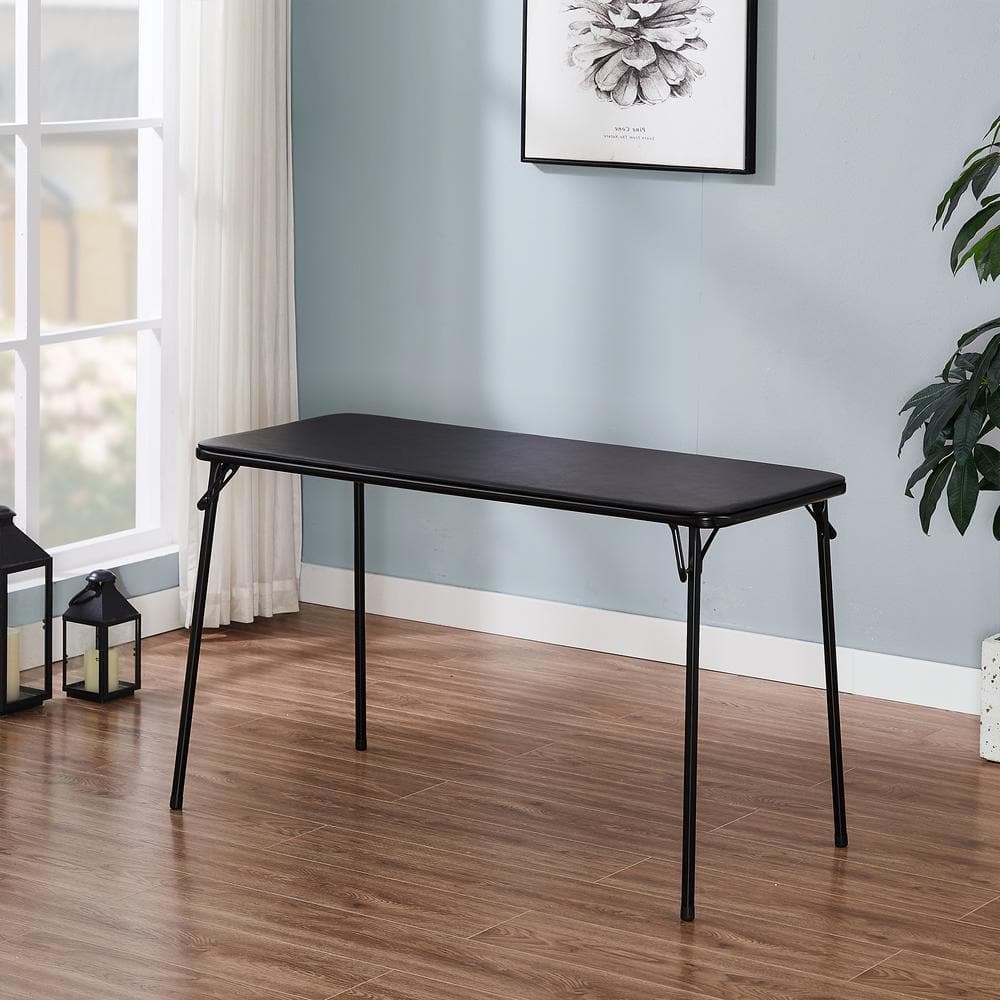 47.2'' Black Metal Foldable Card Table with MDF Top