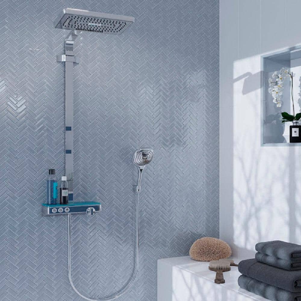 Gray 11" x 12.6" Herringbone Polished Glass Mosaic Tile