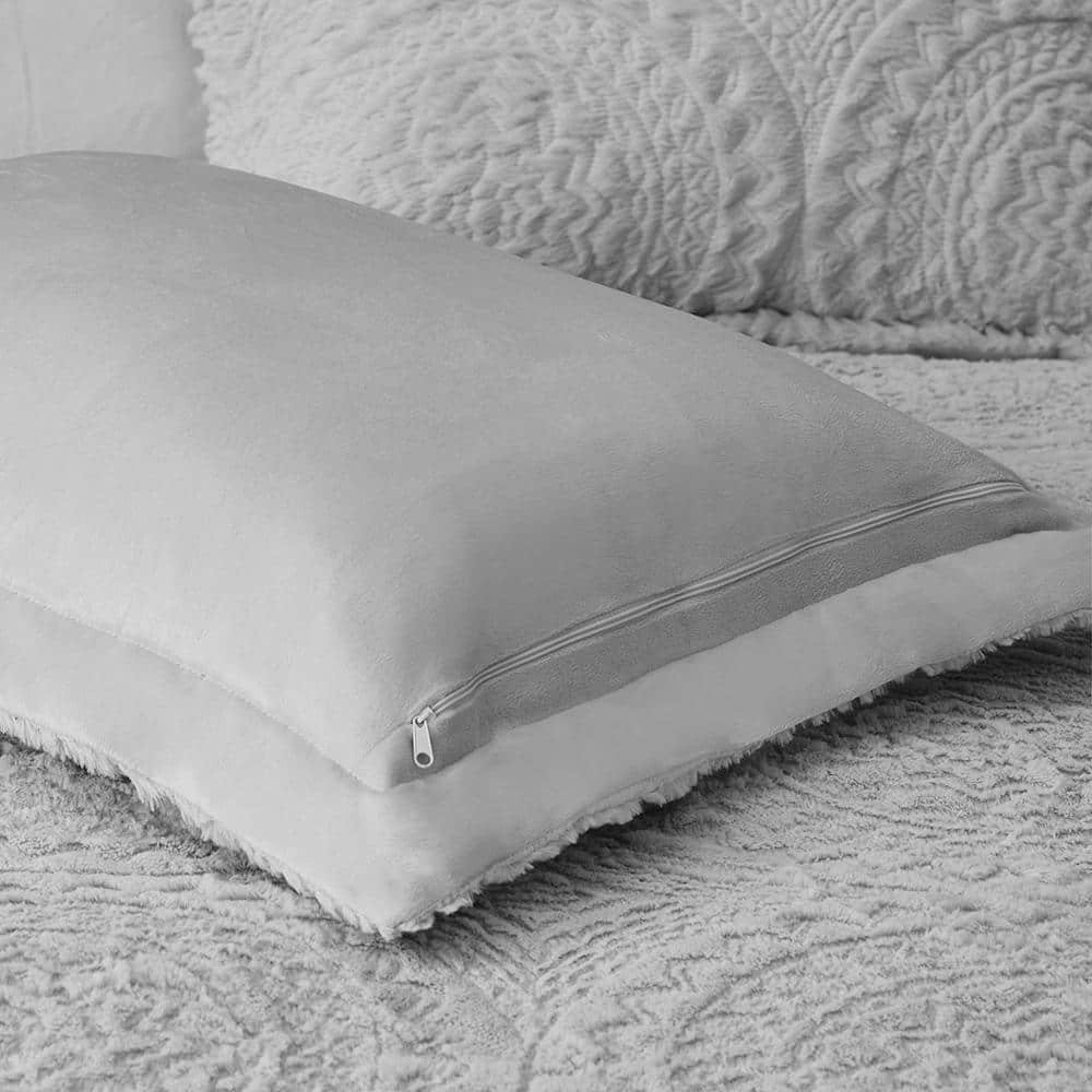 Gray King Faux Fur Reversible Bedspread Set