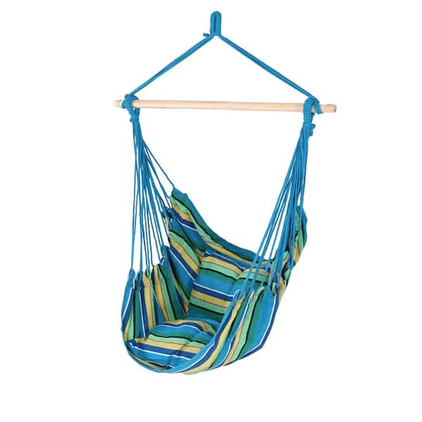Sunnydaze 3.5 ft. Fabric Hanging Hammock Swing with Two Cushions in Ocean Breeze