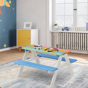 35 in.L x 13 in.W x 19 in.H Kids Picnic Table Outdoor Rainbow Wooden Table and Chair Set, Kids Activity Sensory Table