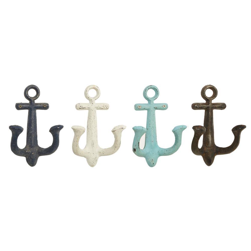 Multicolored Metal Anchor Wall Hooks Set of Four