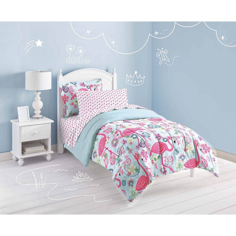 Twin Pink Flamingo Microfiber Reversible Bed in a Bag Set