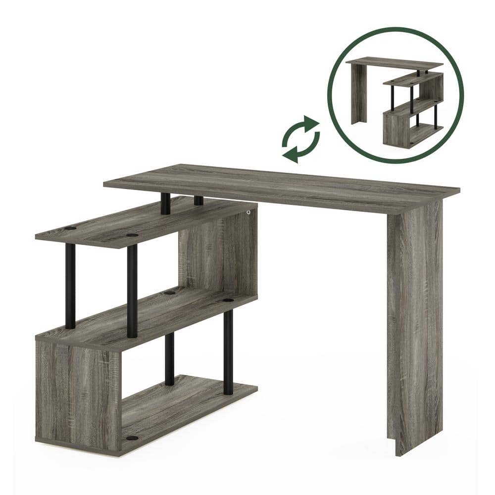 Luxe Gray Wooden L-Shape Corner Computer Desk with 3-Tier Shelves