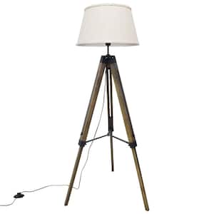 56 in. Retractable Beige Tripod Floor Lamp with Flaxen Lamp Shade