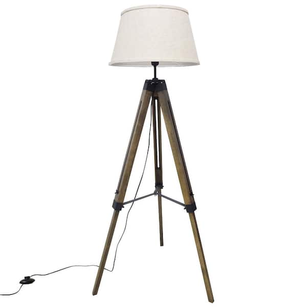 Depuley 56 in. Retractable Beige Tripod Floor Lamp with Flaxen Lamp Shade
