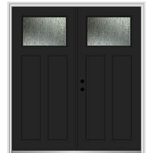 64 in. x 80 in. Right-Hand/Inswing Rain Glass Black Fiberglass Prehung Front Door on 4-9/16 in. Frame