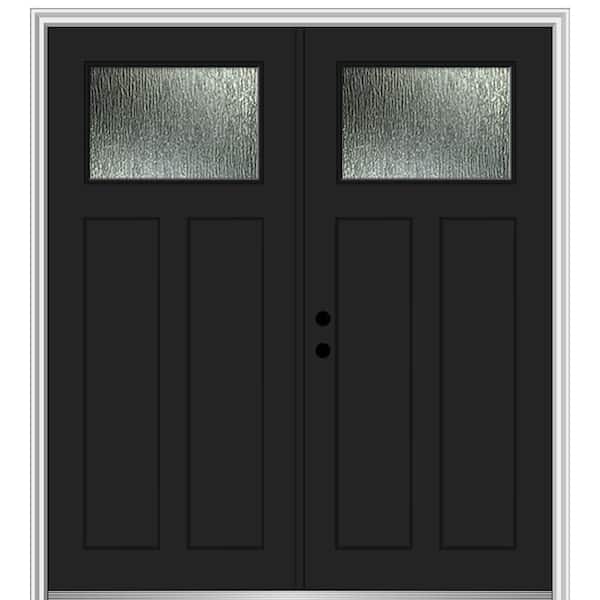 MMI DOOR 72 in. x 80 in. Right-Hand/Inswing Rain Glass Black Fiberglass Prehung Front Door on 4-9/16 in. Frame
