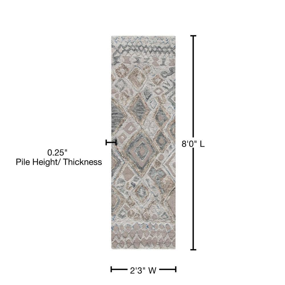 Grey and Olive Hand-Tufted Wool Moroccan Shag Runner Rug