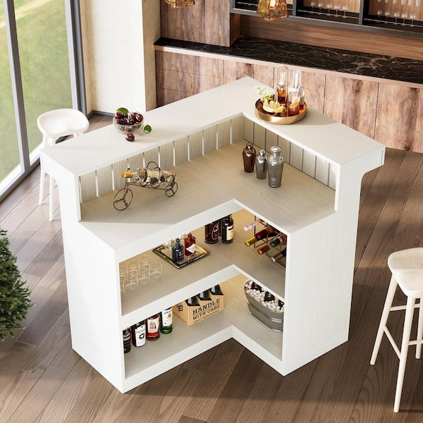 BYBLIGHT Kearsten 43.3 in. H L-shaped Bar Table with 3-Muti-Bottle