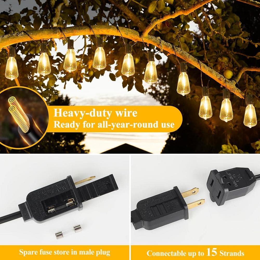 100FT Black LED Outdoor String Lights with Shatterproof Edison Bulbs