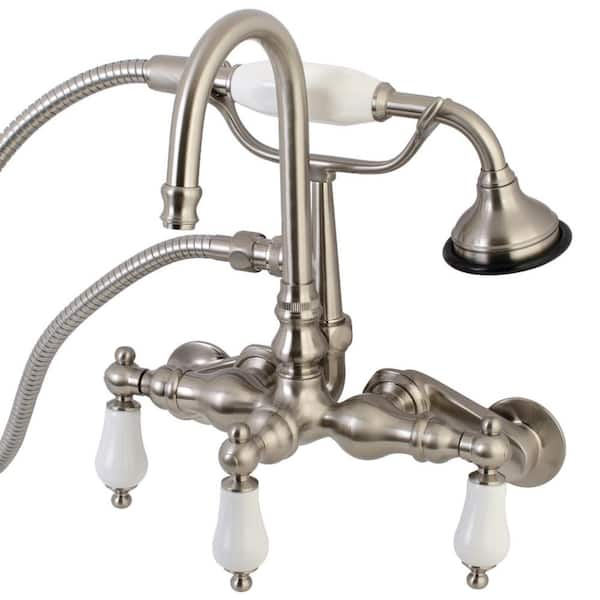 Kingston Brass Vintage Adjustable Center 3-Handle Claw Foot Tub Faucet with Handshower in Brushed Nickel