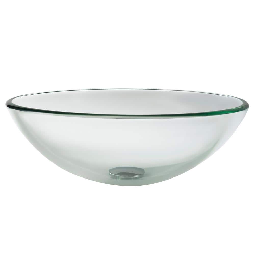 Clear Round Glass Vessel Bathroom Sink, 17-inch