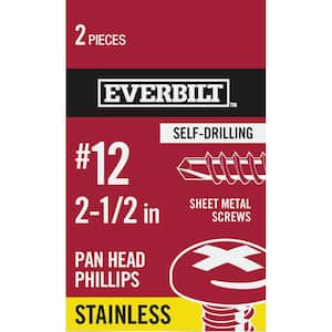 #12 x 2-1/2 in. Stainless Steel Phillips Pan Head-Self-Drilling Sheet Metal Screws (2-Pack)