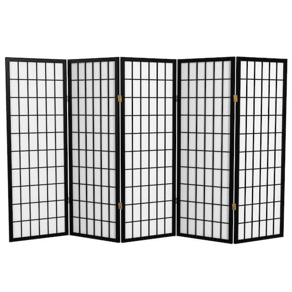 Oriental Furniture 4 ft. Short Window Pane Shoji Screen - Black - 5 Panels
