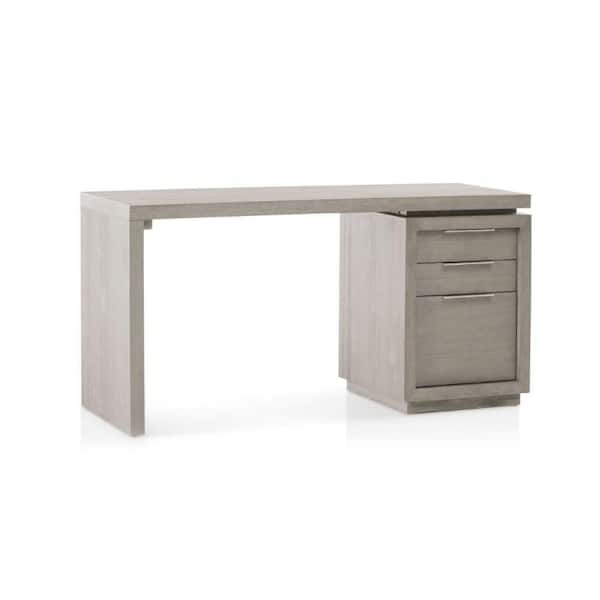 Benjara 60 in. Rectangular Gray Wood Top 3-Drawer Writing Desk with Wooden Frame