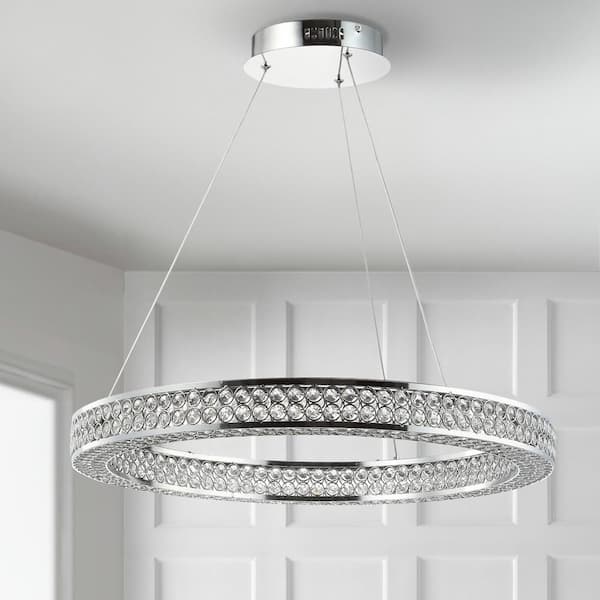 24.7 Benton Round Integrated LED Crystal/Metal Chandelier Clear - Jonathan Y