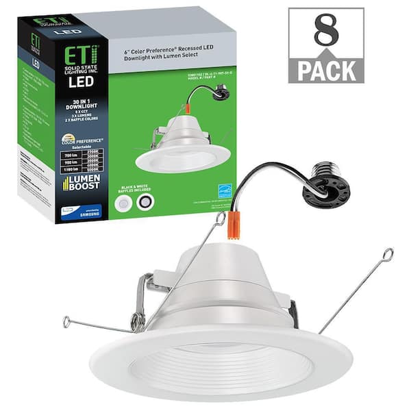 ETI LIGHTING 6 in. 30 Lighting Options Integrated LED Recessed Light Trim Adjustable CCT New Construction Remodel Indoor (8-Pack)