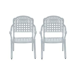 White Cast Aluminum Patio Dining Chair for Deck Lawn Garden (Set of 2)