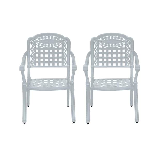 Unbranded White Cast Aluminum Patio Dining Chair for Deck Lawn Garden (Set of 2)