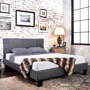 Zenna Gray Wood Frame King Platform Bed with Faux Leather Upholstery