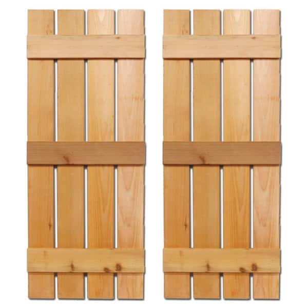 Design Craft MIllworks 12 in. x 60 in. Natural Cedar Baton Spaced Shutters Pair