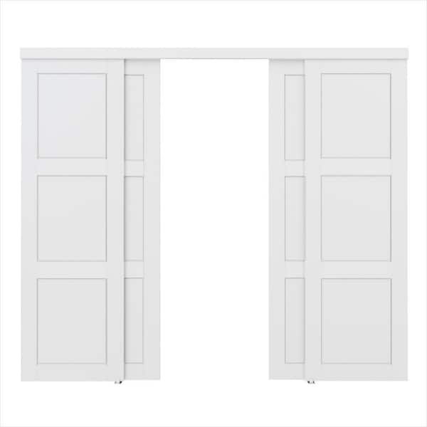 ARK DESIGN 96 in. x 80 in. Paneled 3-Lite White Primed MDF Muti-Design Sliding Door with Hardware
