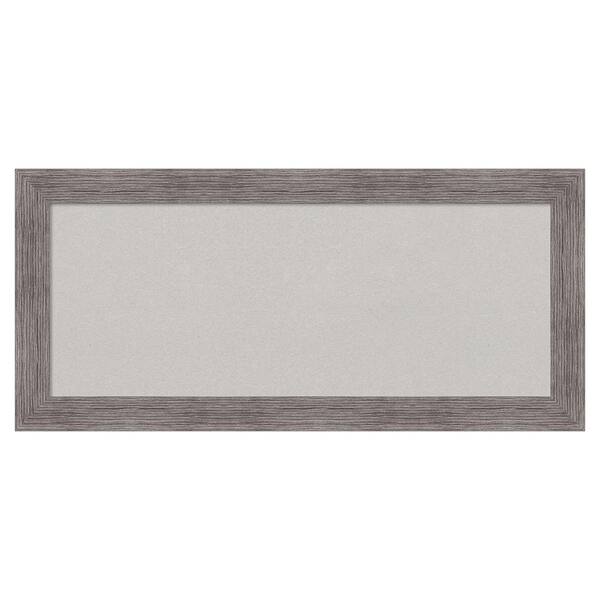 Amanti Art Pinstripe Plank Grey Narrow Framed Grey Corkboard 33 in. x 15 in. Bulletin Board Memo Board