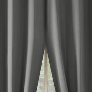 Brandon Magnetic Closure Gray Polyester 54 in. W x 63 in. L Grommet Room Darkening Curtain (Double Panel)