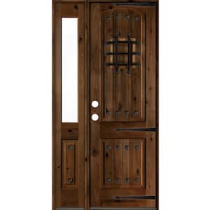 44 in. x 96 in. Mediterranean Knotty Alder Right-Hand/Inswing Clear Glass Provincial Stain Wood Prehung Front Door