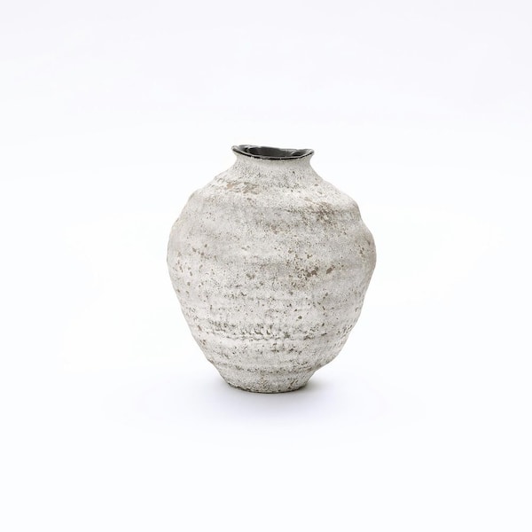 11.54 in H Rustic Gray Ceramic Round Vase, Textured Accent for Home Decor