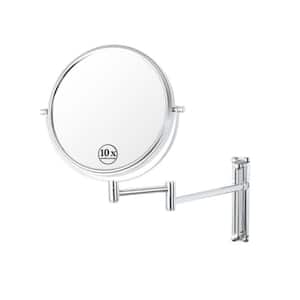 16.9 in. W x 11.9 in. H Small Round Frameless Wall Bathroom Vanity Mirror in Chrome with 10X Magnifying and Swing Arm