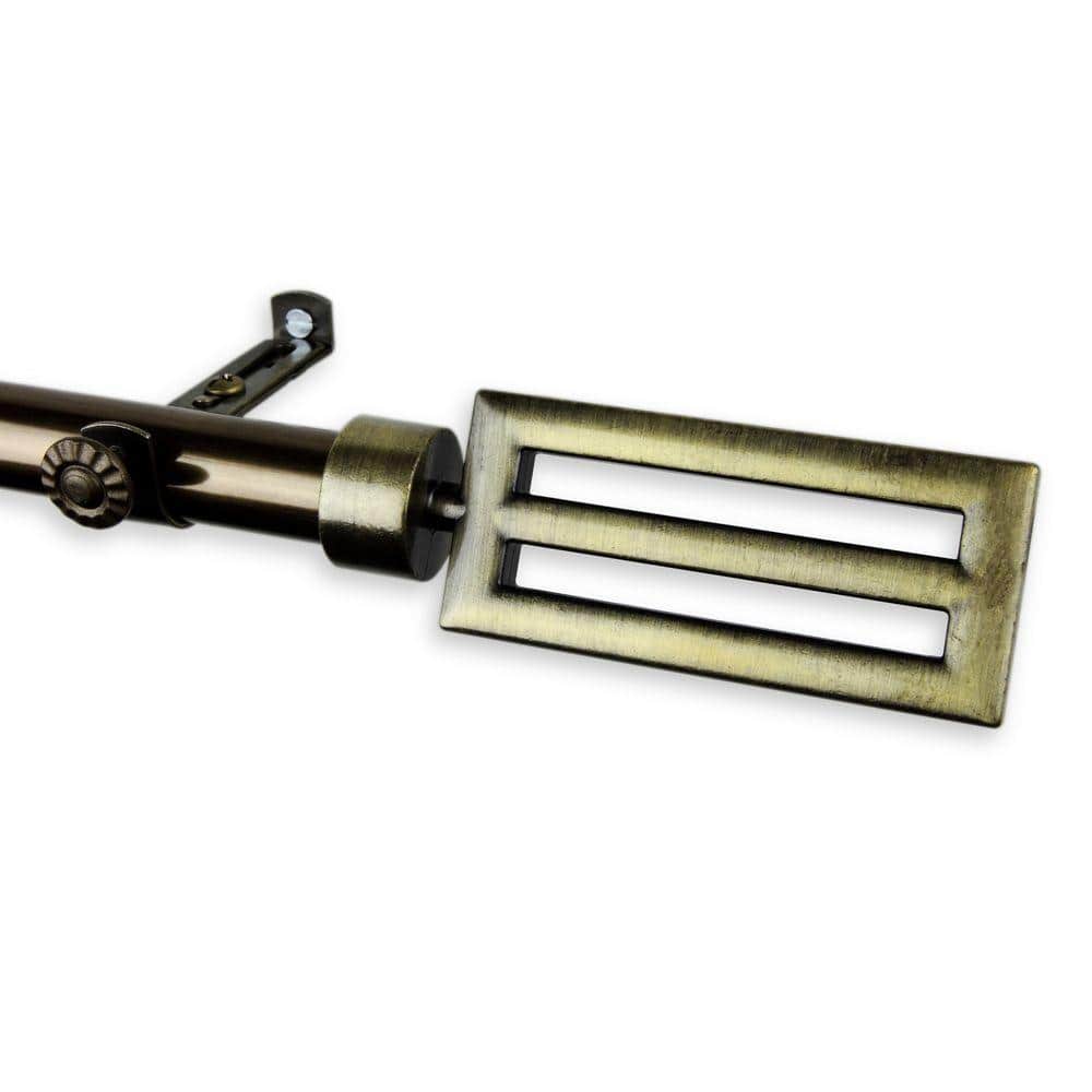 120 in. - 170 in. Telescoping Single Curtain Rod Kit in Antique Brass with Sterling Finial