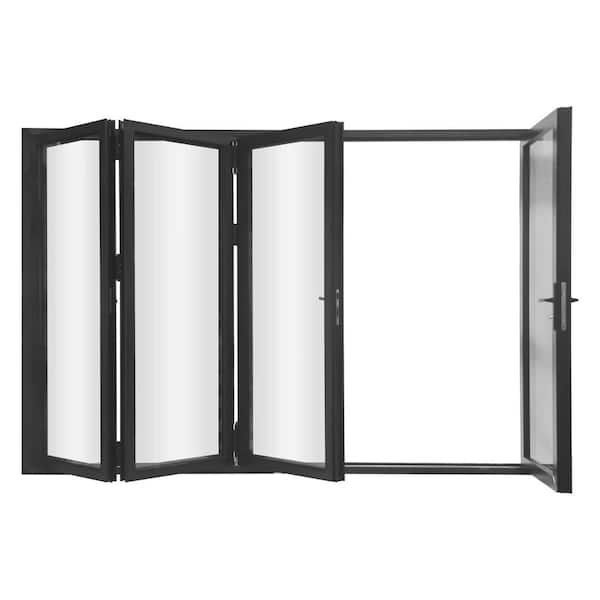 forever Doors 75 Series 120 in. x 80 in. Matte Black Finish 1 Right 3 Left Outswing Aluminum BiFolding Door