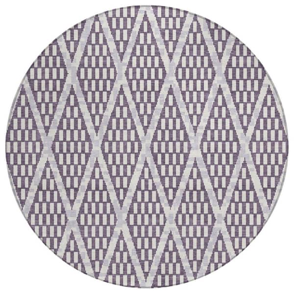 Chantille Machine Washable Indoor/Outdoor Abstract ACN3043 Plum 8 ft. x 8 ft. Round Rug